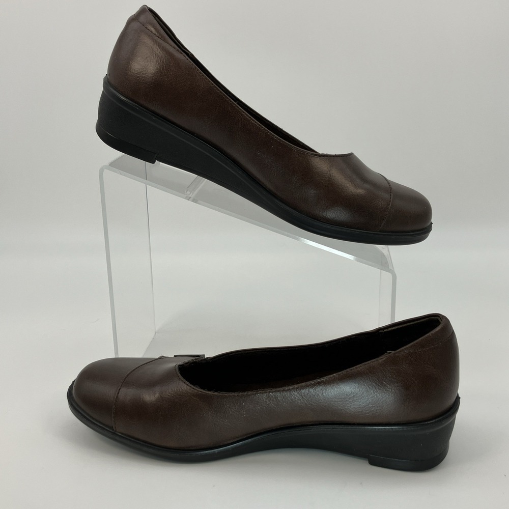 Aerocushion Memory Foam Slip-on Brown Wedges Shoes Leather 9M Comfort Office
